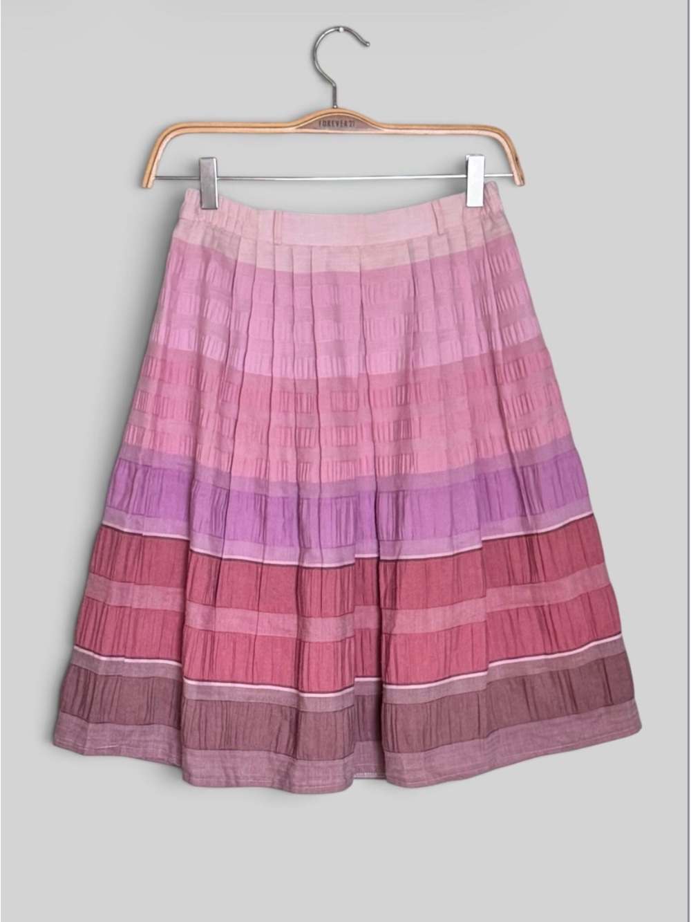 Vintage 1970s Pink Purple Pleated Striped Midi Skirt
